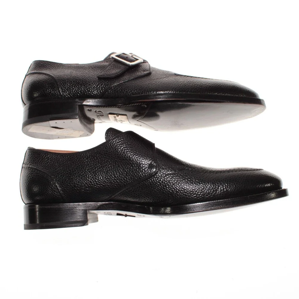Di Bianco NWD Single Monk Strap Dress Shoes Size 9 US in Black Pebbled Leather